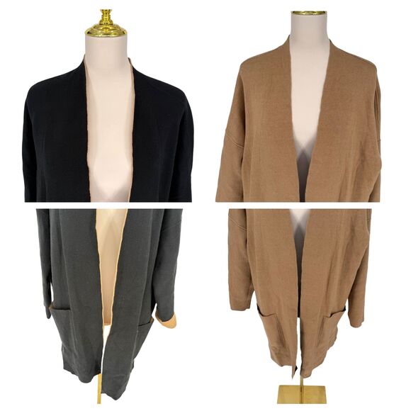 J. Jill Reversible Cardigan Sweater Size 2X Camel Black Knit Open Front Pockets - Picture 4 of 11